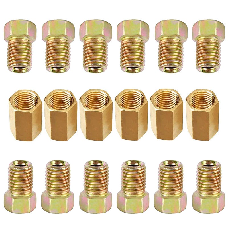 MuHize 3/16 Brake Line Fittings - Premium 18 PCS 3/8' 24 Threads Brake Fittings Assortment for 3/16' Tube (6 Unions, 12 Nuts) - Image 1